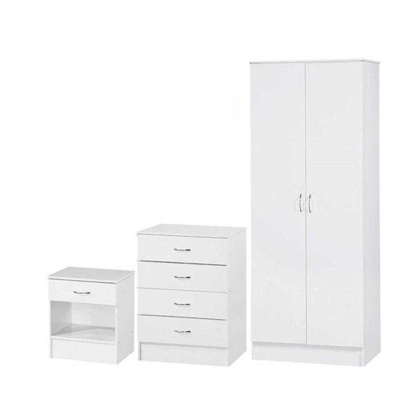 Wardrobe with Night Stand and Chest in White