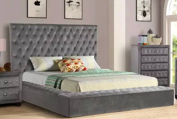Upholstered 4 Piece Bedroom Set in Elegant Grey