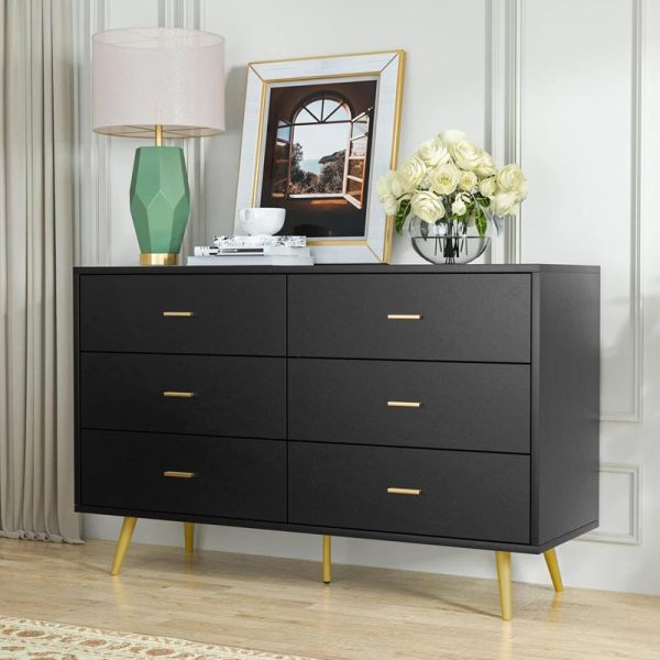 6-Drawer Dresser in Dark Grey and Gold Finished