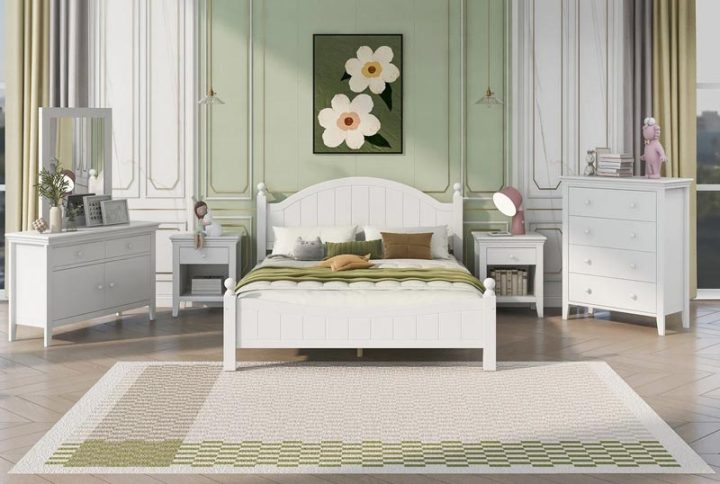 6-Piece Bedroom Set Bed, 2 Nightstands, Chest, Dresser, Mirror