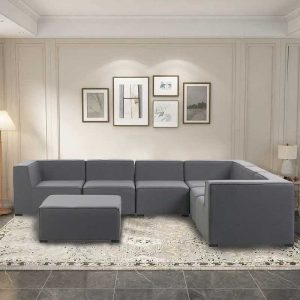 6 Seater Modular Sofa With Upholstery & Ottoman