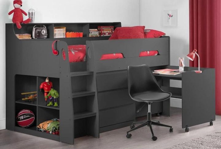 Aries Mid Loft Bed with Desk and Shelf