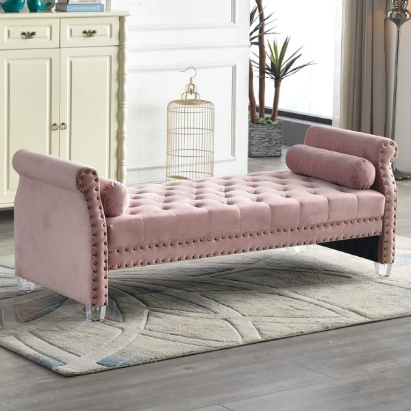 Rolled Arm Tufted Velvet Upholstered Bench