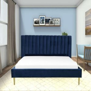 Channel Tufted Velvet Versatile Bed in Blue