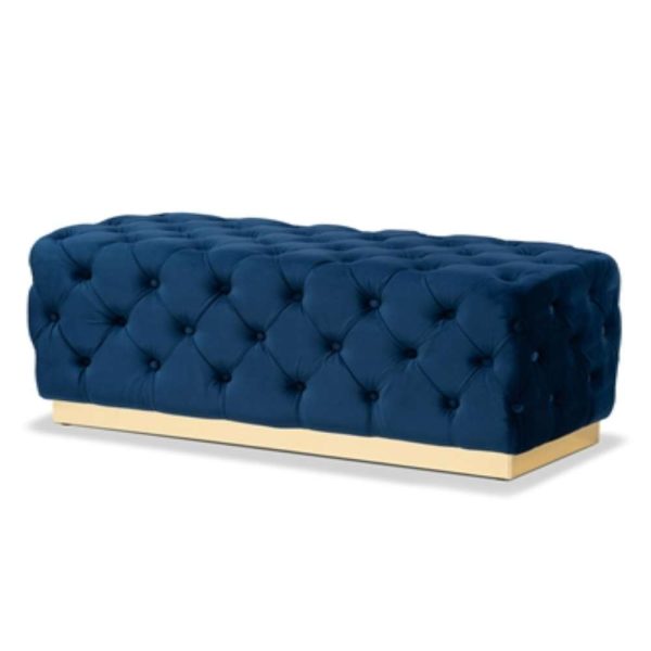 Navy Blue Corrine Luxe Velvet Ottoman