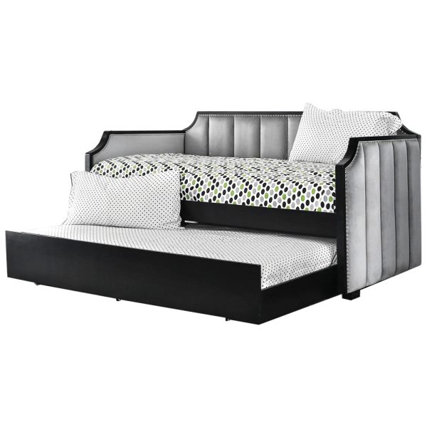 Fabric Daybed with Vertical Tufting in Gray/Black