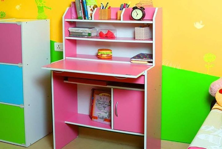 Modern Fayne Study Table in Pink Finish