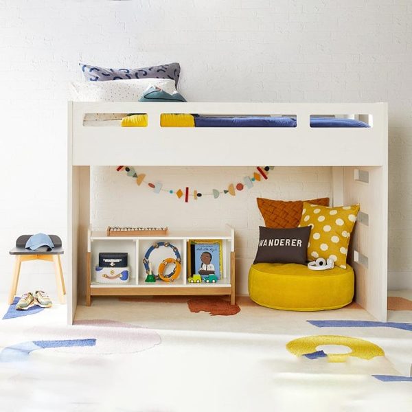 Glaze Twin Loft Bed in White with Right Ladder