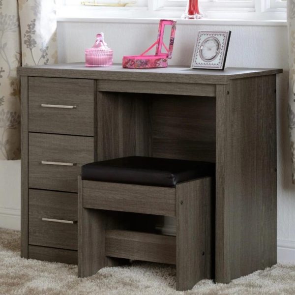 Grey Oak – 3 Drawers Dressing Table with Stool
