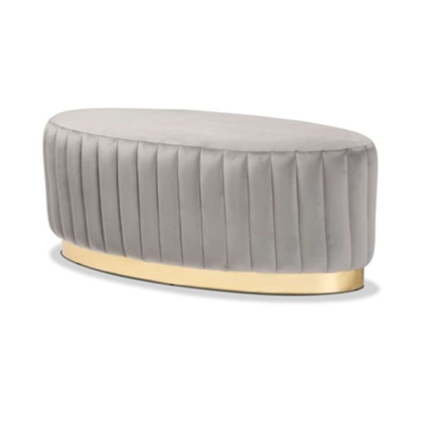 Velvet Upholstered Oval Shape Ottoman