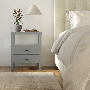 Mid-Century Gray Nightstand with Open Shelve