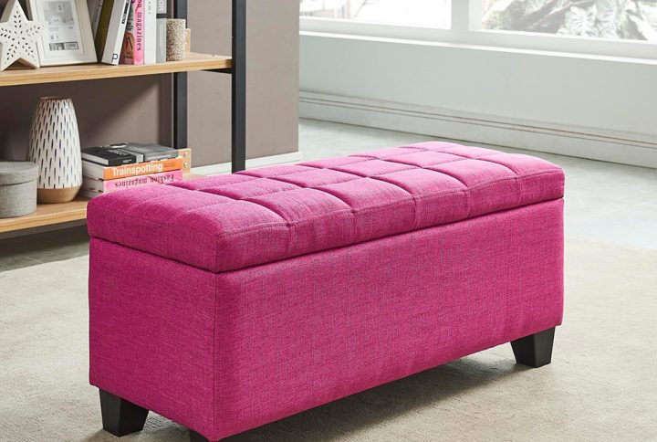 Linen Upholstered Storage Ottoman