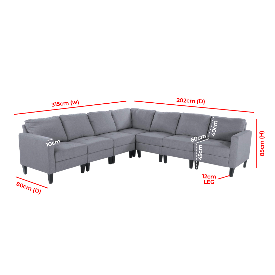 Mahra 7-Seater Sectional Sofa Set With Fabric Upholstery 66