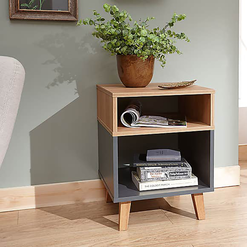 Modena Grey and Oak Effect Bedside Table 1