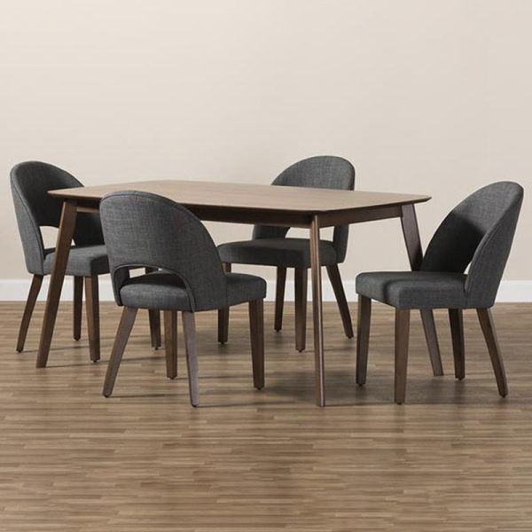 Modern 5-Piece Dining Set in Grey Fabric Upholstered