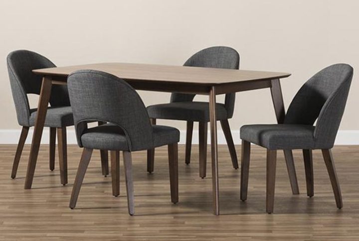 Modern 5-Piece Dining Set in Grey Fabric Upholstered