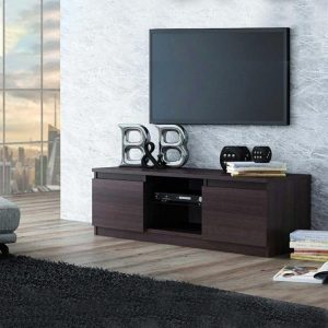 Modern TV Console with 2-Door Storage Shelf
