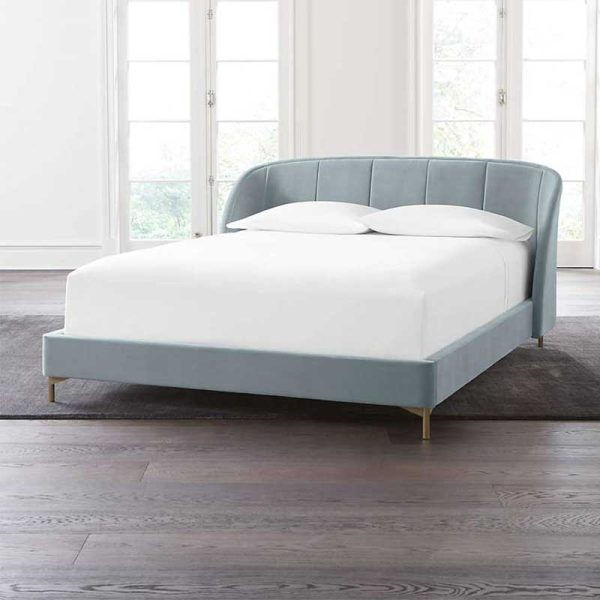 Grey velvet Upholstered Bed with Ava Design