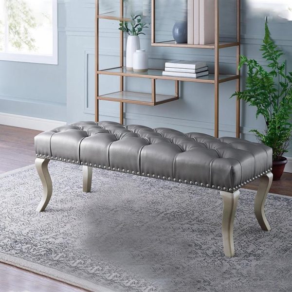 Paragon Fabric Upholstered Bench with Nailhead Gray