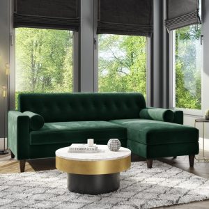 Right-Facing L Shaped Sofa in Velvet for 3-Person