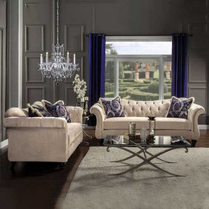 Royal Tufted Sofa In Light Mocha Fabric