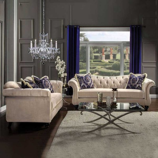 Royal Tufted Sofa in Light Mocha Fabric