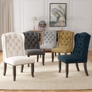 2-Piece Rustic Linen Upholstered Dining Chairs