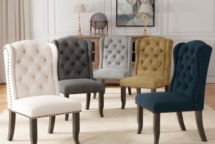 2-Piece Rustic Linen Upholstered Dining Chairs