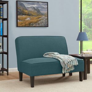 Modern Settee with Blue Linen and Armless