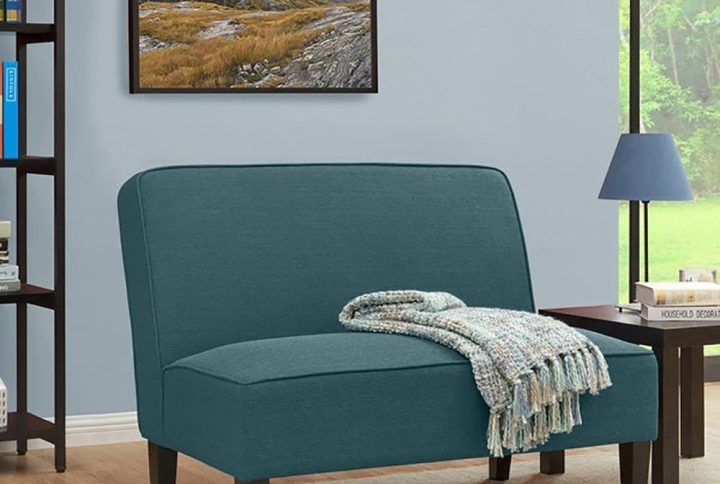 Modern Settee with Blue Linen and Armless