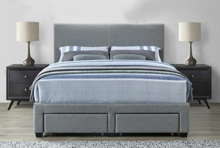 Storage Bed with Grey Fabric Covering