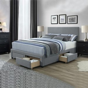 Storage Bed with Grey Fabric Covering