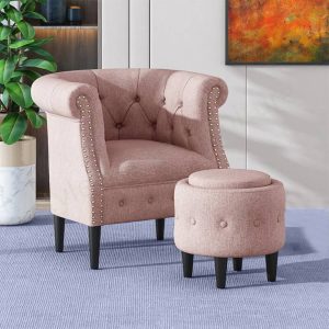 Stylish Tufted Chair with Round Ottoman