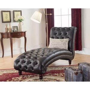 Leather Chaise Lounge Tufted Upholstered