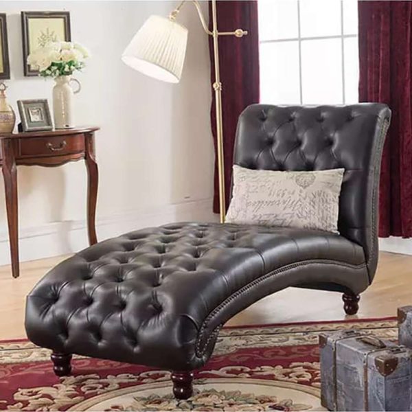 Leather Chaise Lounge Tufted Upholstered