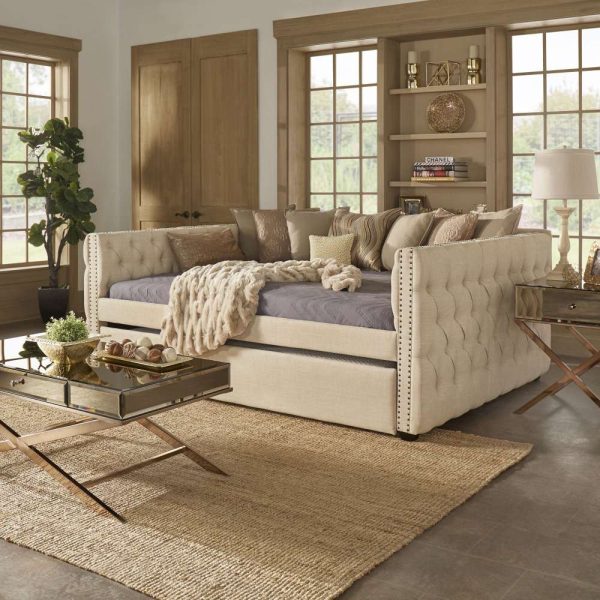 Button Tufted Chesterfield Daybed  in Beige