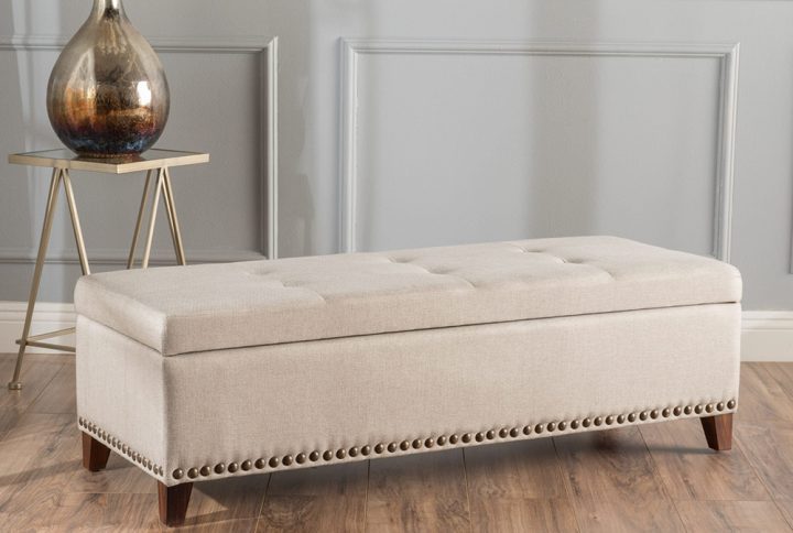 Linen Upholstered Storage Ottoman