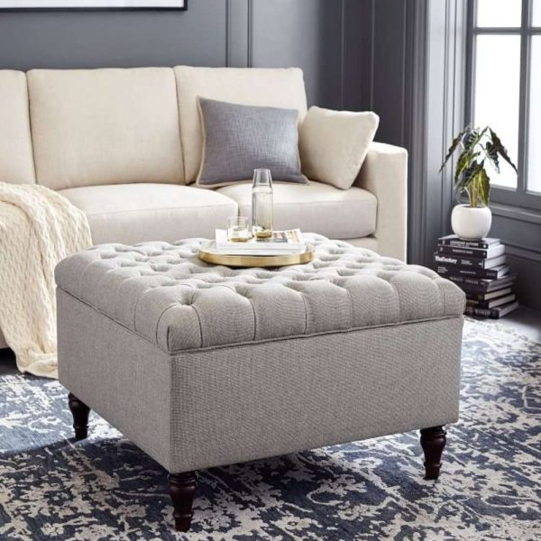 Fabric Tufted Square Ottoman with Storage