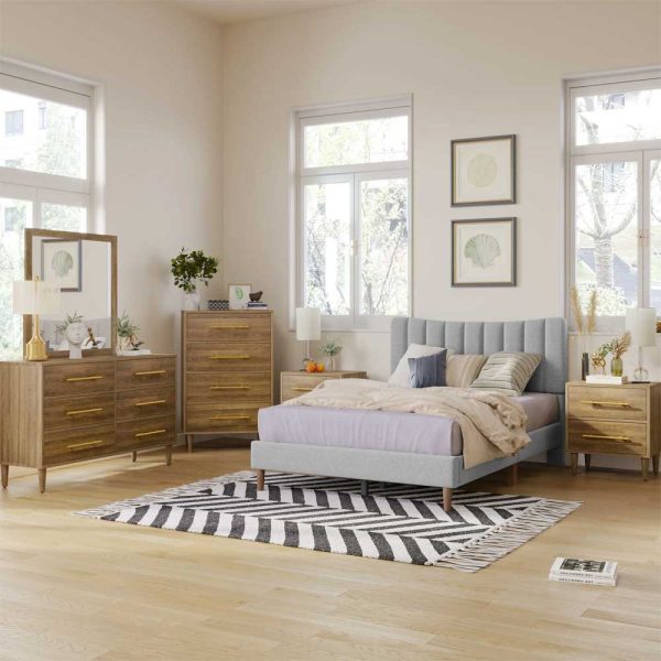Upholstered Platform Bed with 6 Pieces Bedroom Set