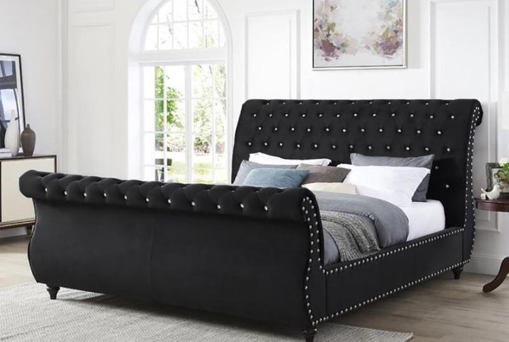 Upholstered Sleigh Bed with Tufting