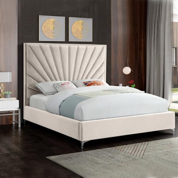 Velvet King Bed with Cross Tufting Headboard